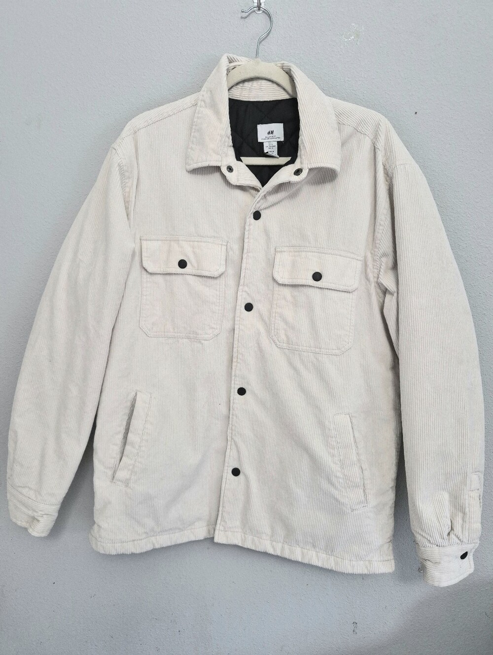 H&M Corduroy Quilted Relaxed Fit Mens Shacket Off White Large Comfy